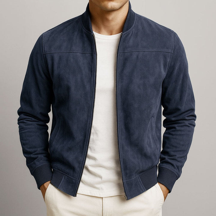 Herren Slim-Fit Bomberjacke mit Wildleder-Optik und Reißverschluss 4