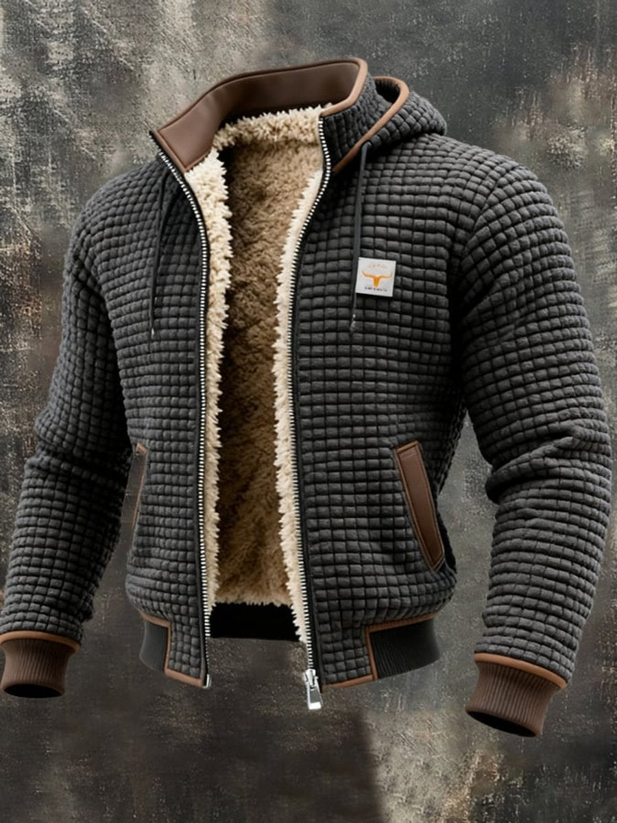Herren Steppjacke mit Kapuze und Lederdetails, warm gefüttert für kalte Tage 0