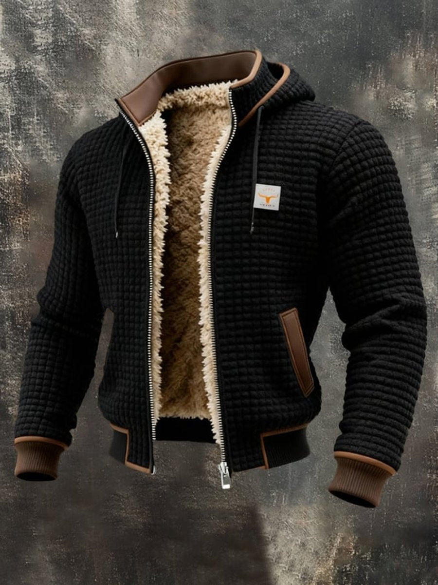 Herren Steppjacke mit Kapuze und Lederdetails, warm gefüttert für kalte Tage 1