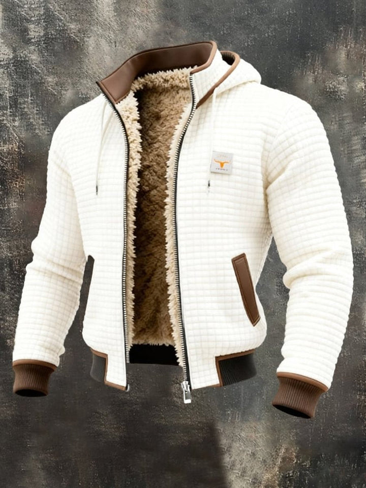 Herren Steppjacke mit Kapuze und Lederdetails, warm gefüttert für kalte Tage 2