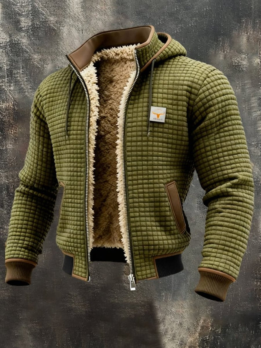 Herren Steppjacke mit Kapuze und Lederdetails, warm gefüttert für kalte Tage 3