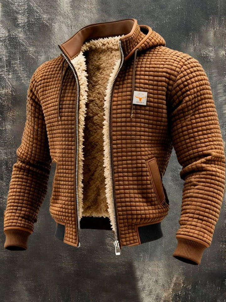 Herren Steppjacke mit Kapuze und Lederdetails, warm gefüttert für kalte Tage 4