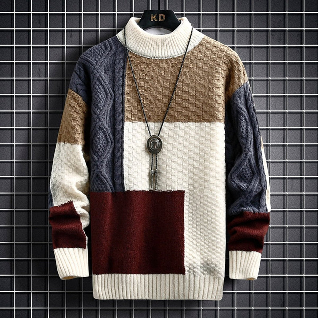 Herren Strickpullover Colorblock Grobstrick Cardigan Langarm Modernes Design 0