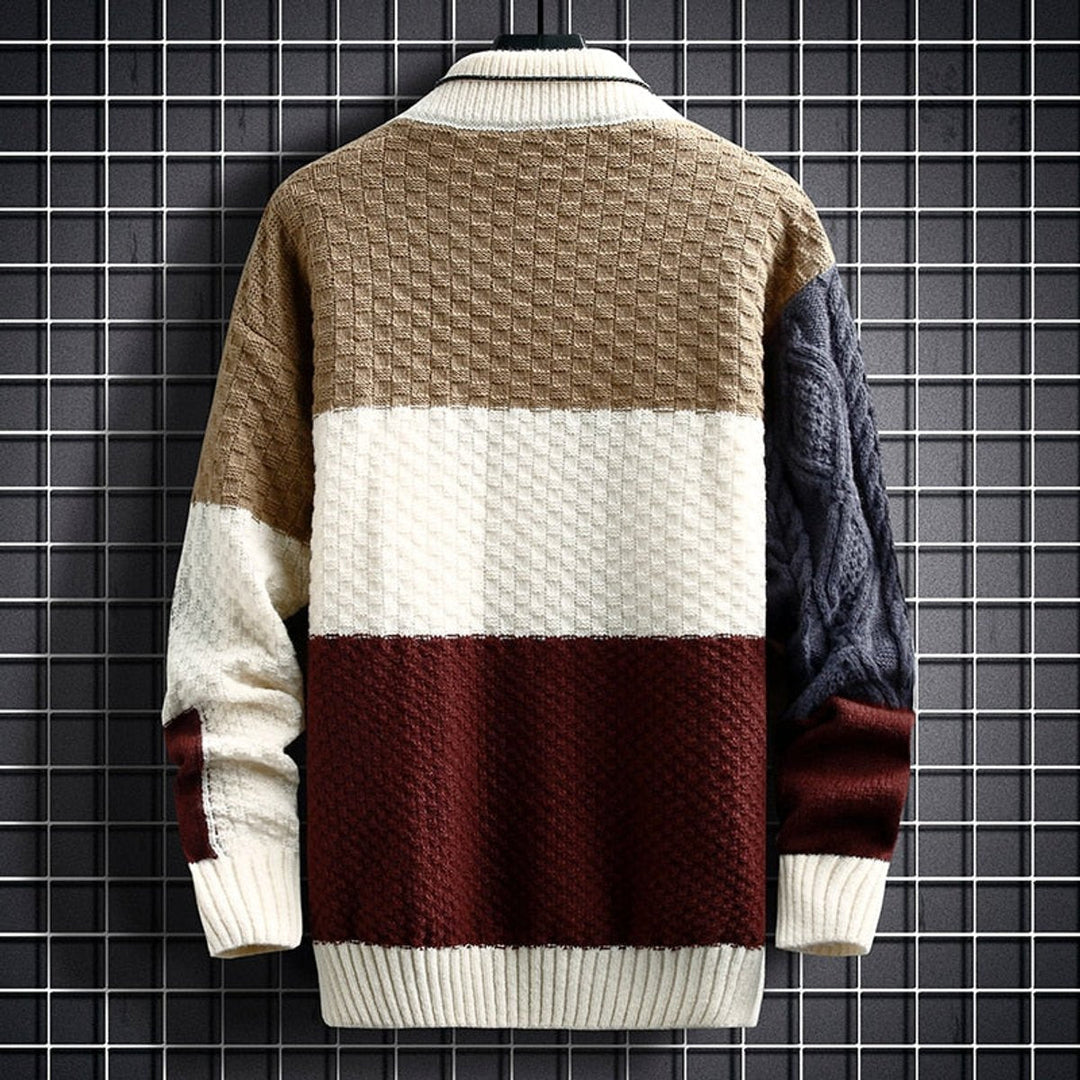 Herren Strickpullover Colorblock Grobstrick Cardigan Langarm Modernes Design 1