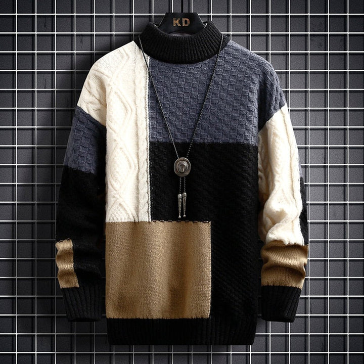 Herren Strickpullover Colorblock Grobstrick Cardigan Langarm Modernes Design 2
