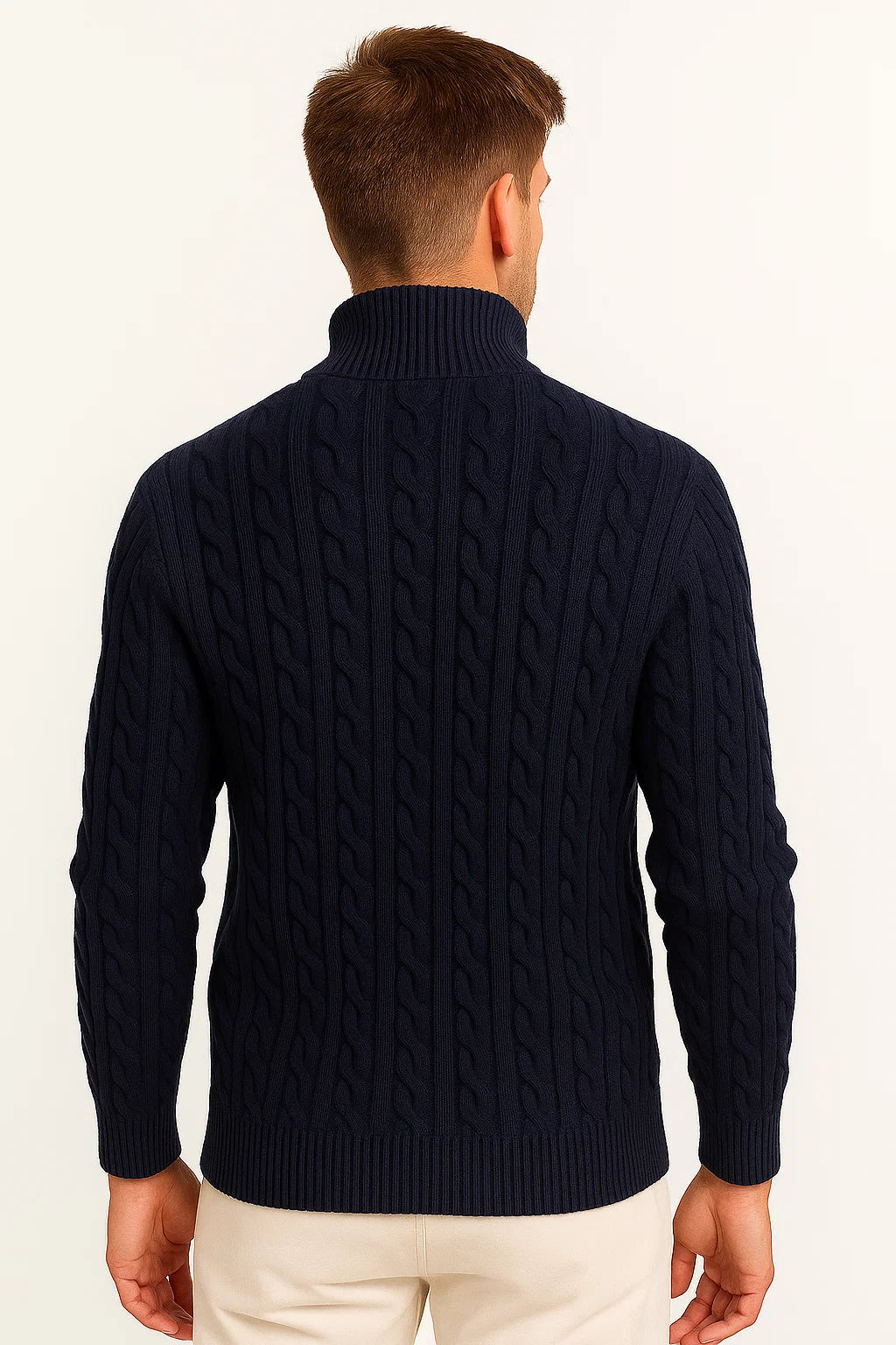 Herren Strickpullover mit Zopfmuster und Reißverschluss am Kragen für Frühling 4