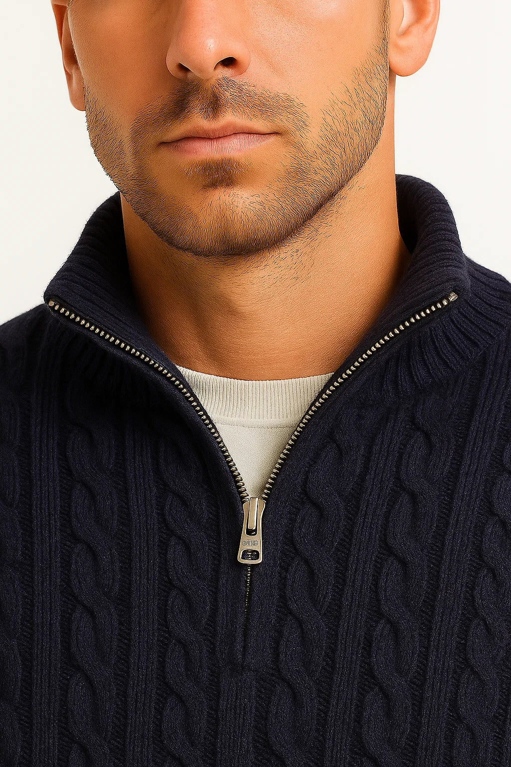 Herren Strickpullover mit Zopfmuster und Reißverschluss am Kragen für Frühling 6