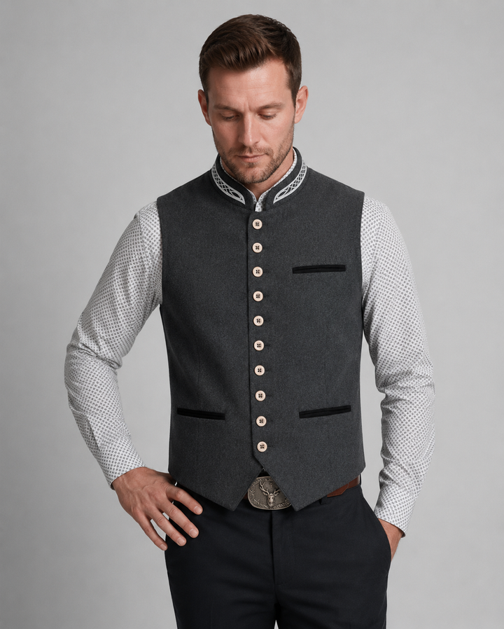 Herren Trachtenweste Grau Traditionell Modern Festlich Elegante Weste 0
