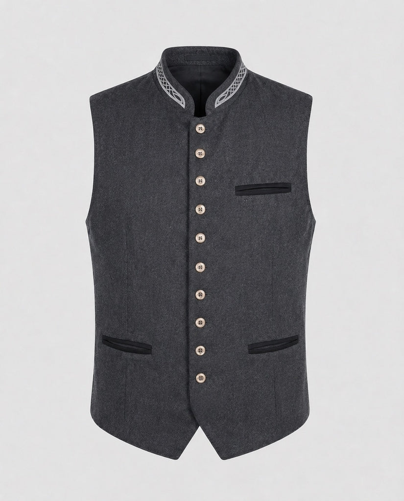 Herren Trachtenweste Grau Traditionell Modern Festlich Elegante Weste 1