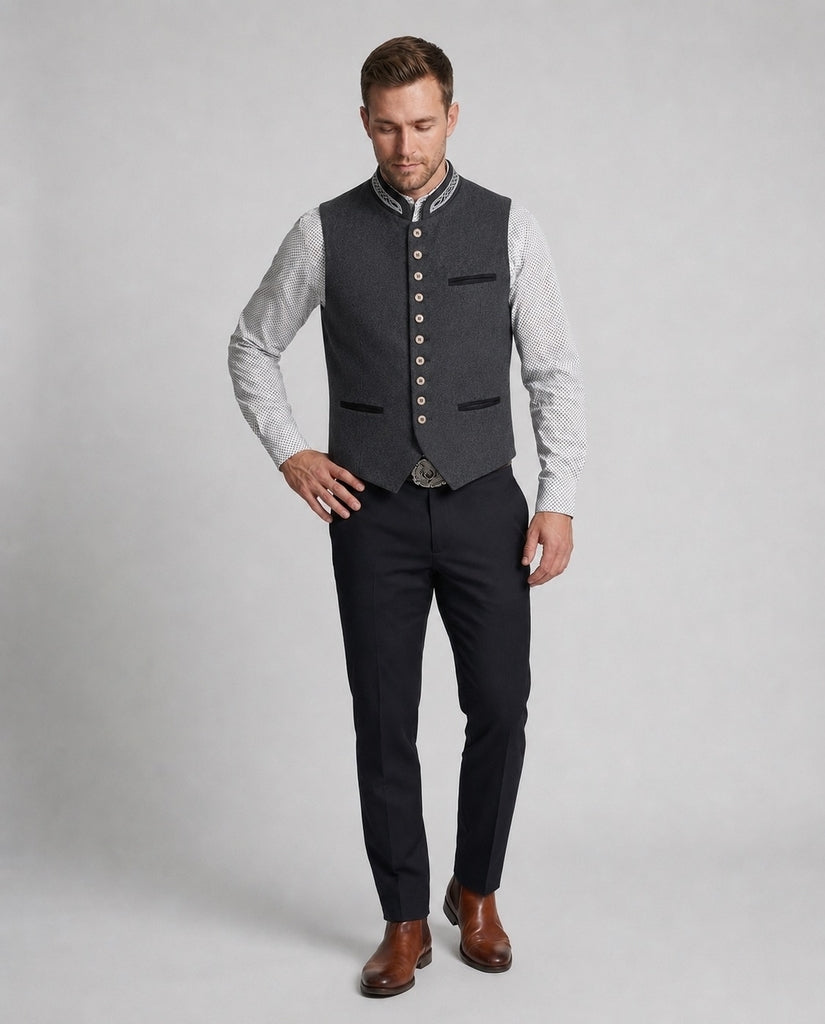 Herren Trachtenweste Grau Traditionell Modern Festlich Elegante Weste 2