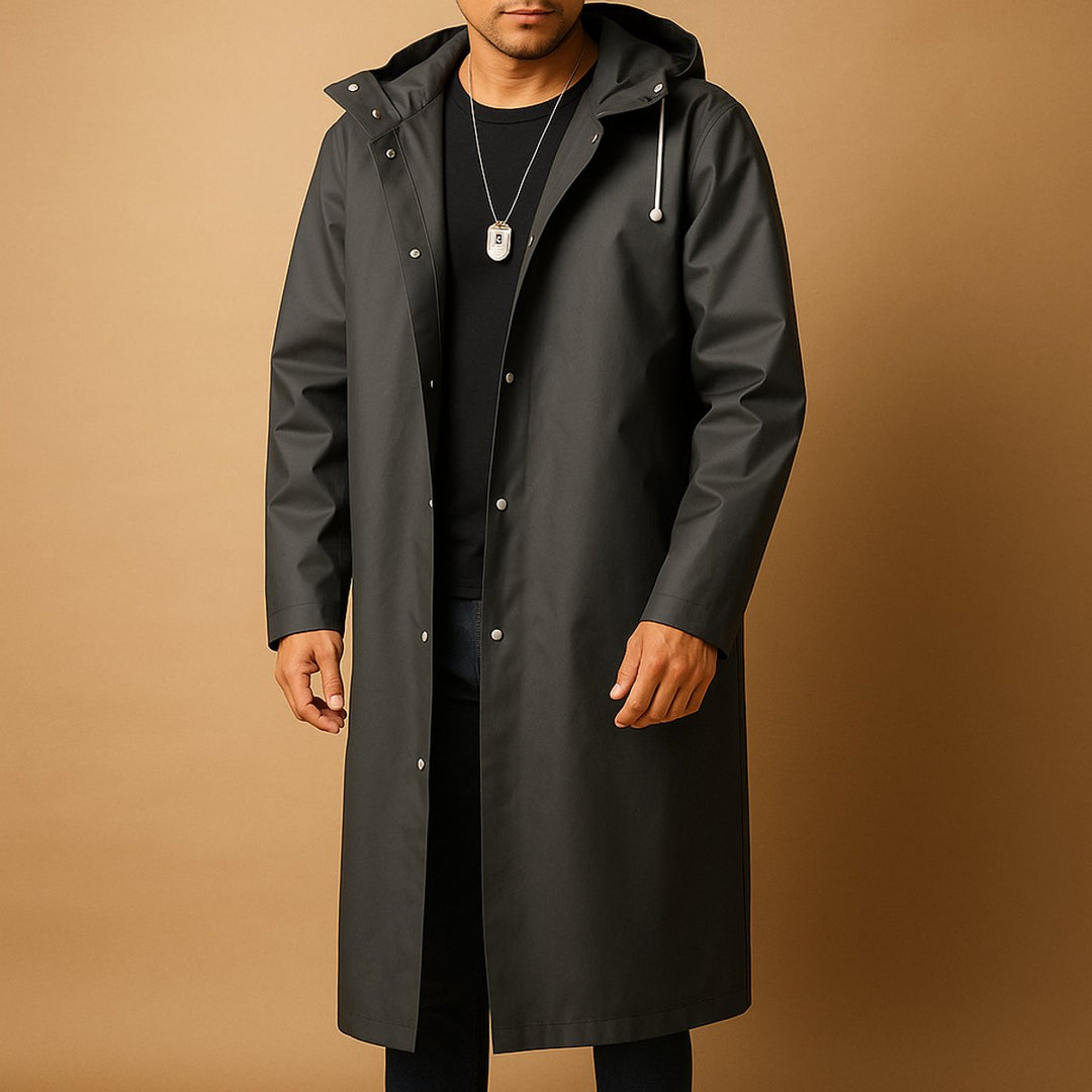 Herren Wasserdichte Lange Regenjacke mit Kapuze für Outdoor und Alltag 0
