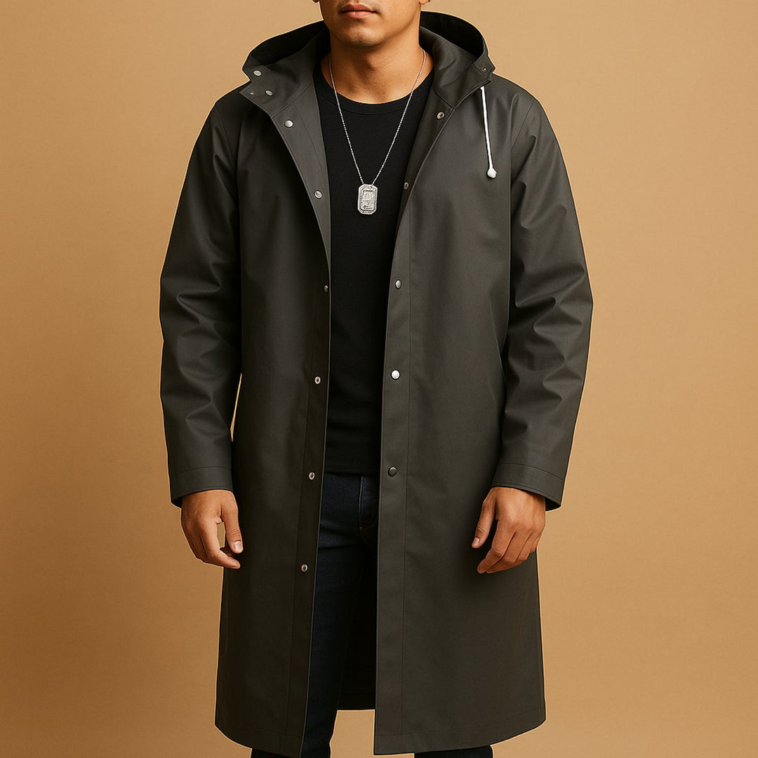 Herren Wasserdichte Lange Regenjacke mit Kapuze für Outdoor und Alltag 1