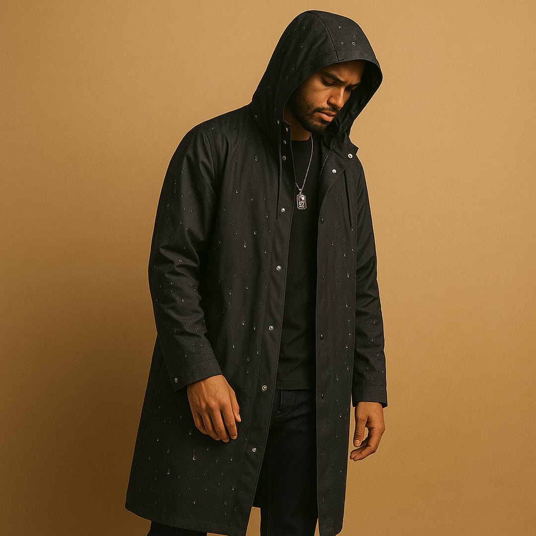 Herren Wasserdichte Lange Regenjacke mit Kapuze für Outdoor und Alltag 2