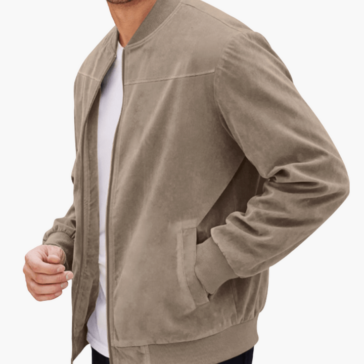 Herren Wildleder Bomberjacke Lässige Übergangsjacke mit Zipper Modernes Design 1