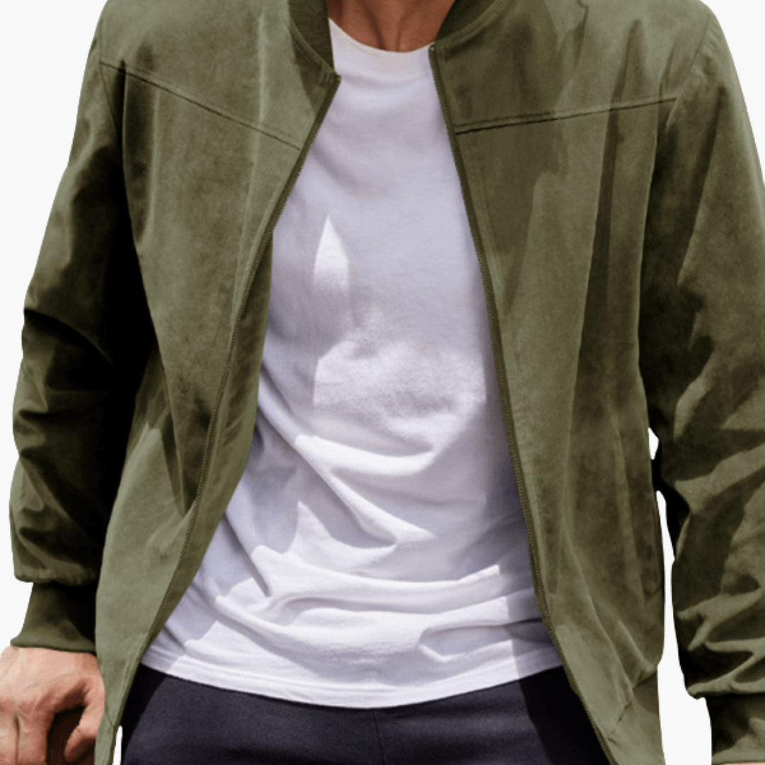 Herren Wildleder Bomberjacke Lässige Übergangsjacke mit Zipper Modernes Design 4