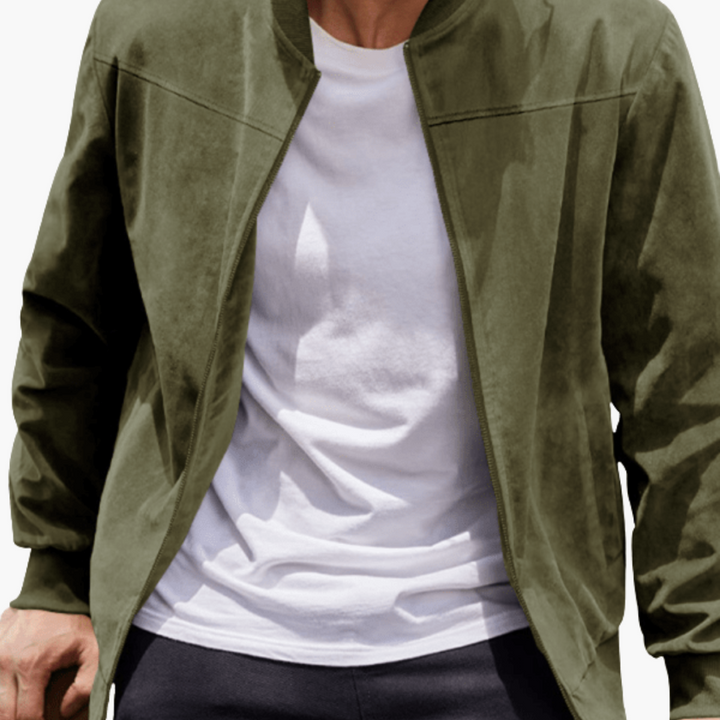 Herren Wildleder Bomberjacke Lässige Übergangsjacke mit Zipper Modernes Design 4