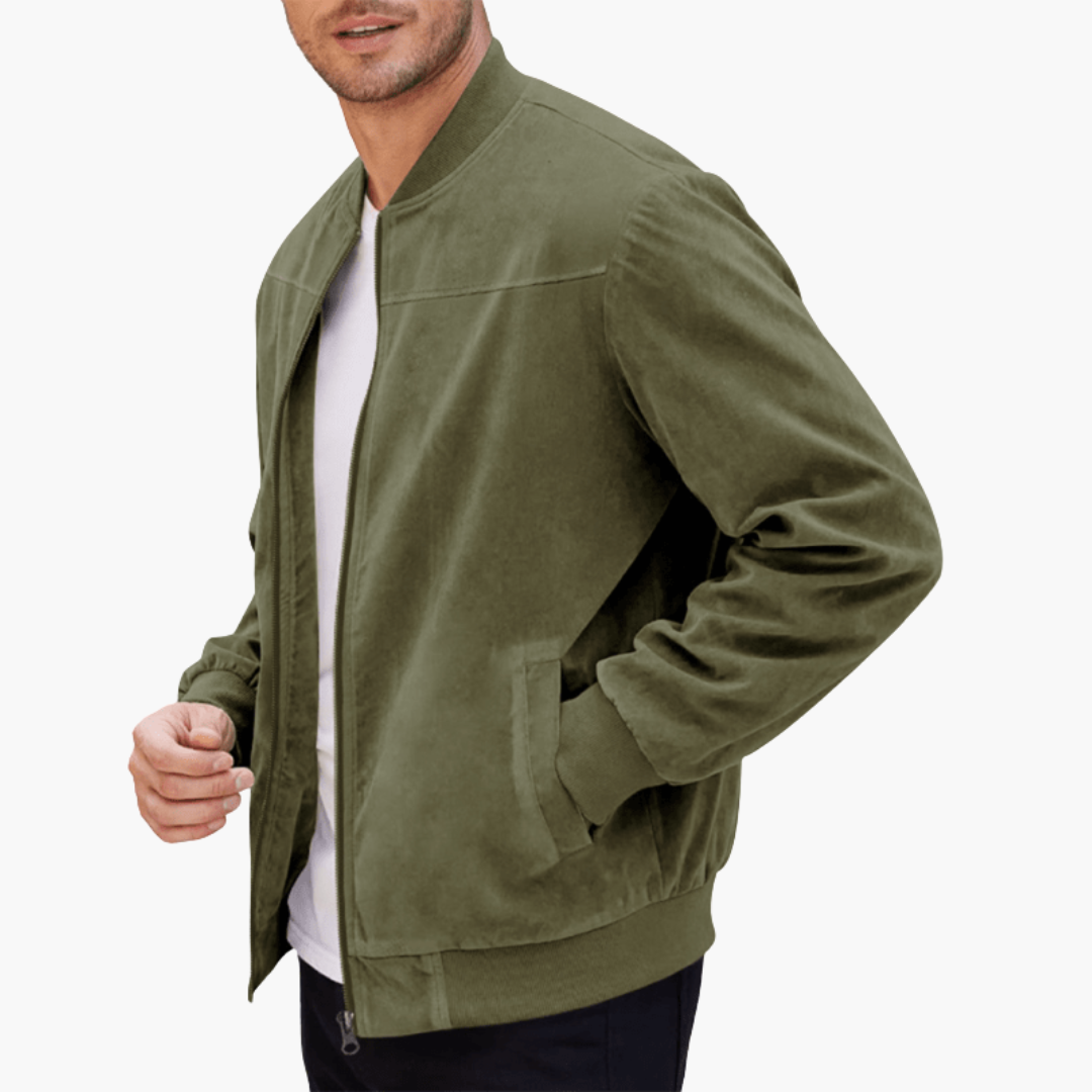 Herren Wildleder Bomberjacke Lässige Übergangsjacke mit Zipper Modernes Design 5