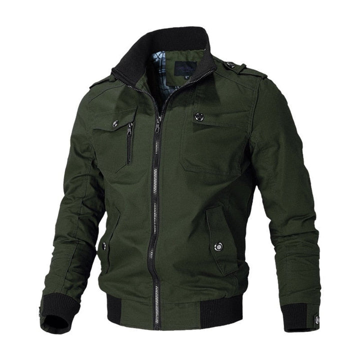 Herrenjacke Militärstil Klassisch Bomberjacke mit Reißverschluss und Schulterklappen für Vielseitige Looks 2