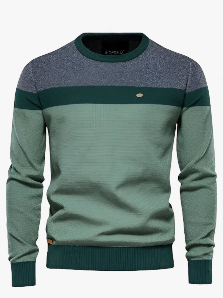 Herrenpullover Colorblock Rundhals Modern, Komfortabel für Freizeitaktivitäten, Stilvoller Look in Grau und Dunkelgrün 0