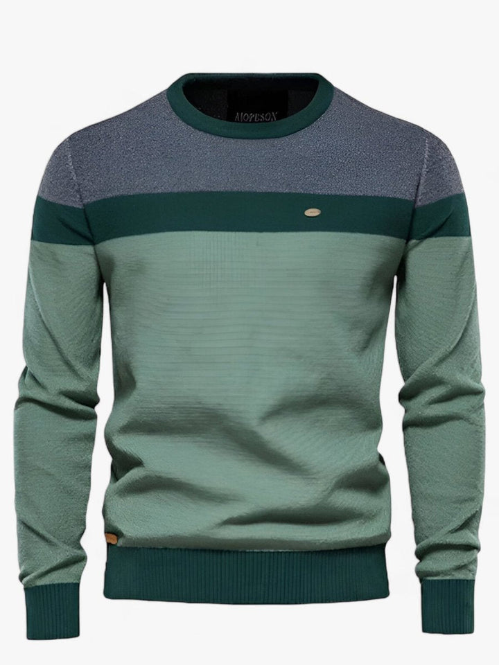 Herrenpullover Colorblock Rundhals Modern, Komfortabel für Freizeitaktivitäten, Stilvoller Look in Grau und Dunkelgrün 0