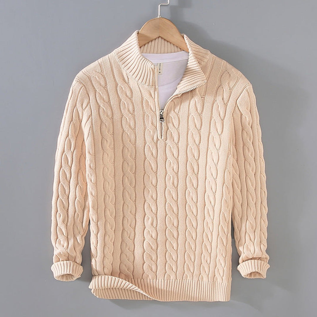 Herrenpullover Halbzip Strickpullover mit Zopfmuster – Komfort Fit für Elegante Freizeitlooks 0