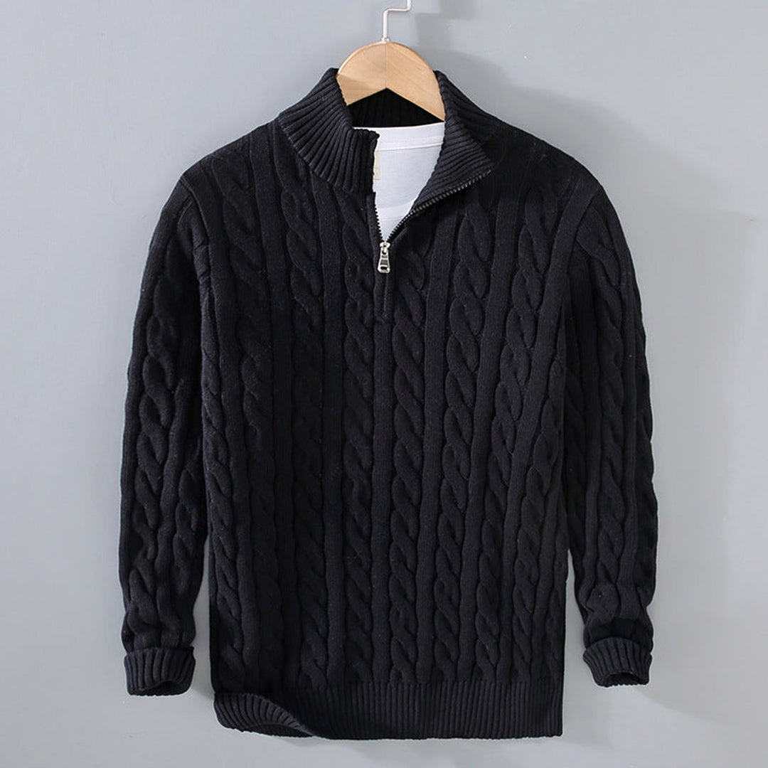 Herrenpullover Halbzip Strickpullover mit Zopfmuster – Komfort Fit für Elegante Freizeitlooks 1