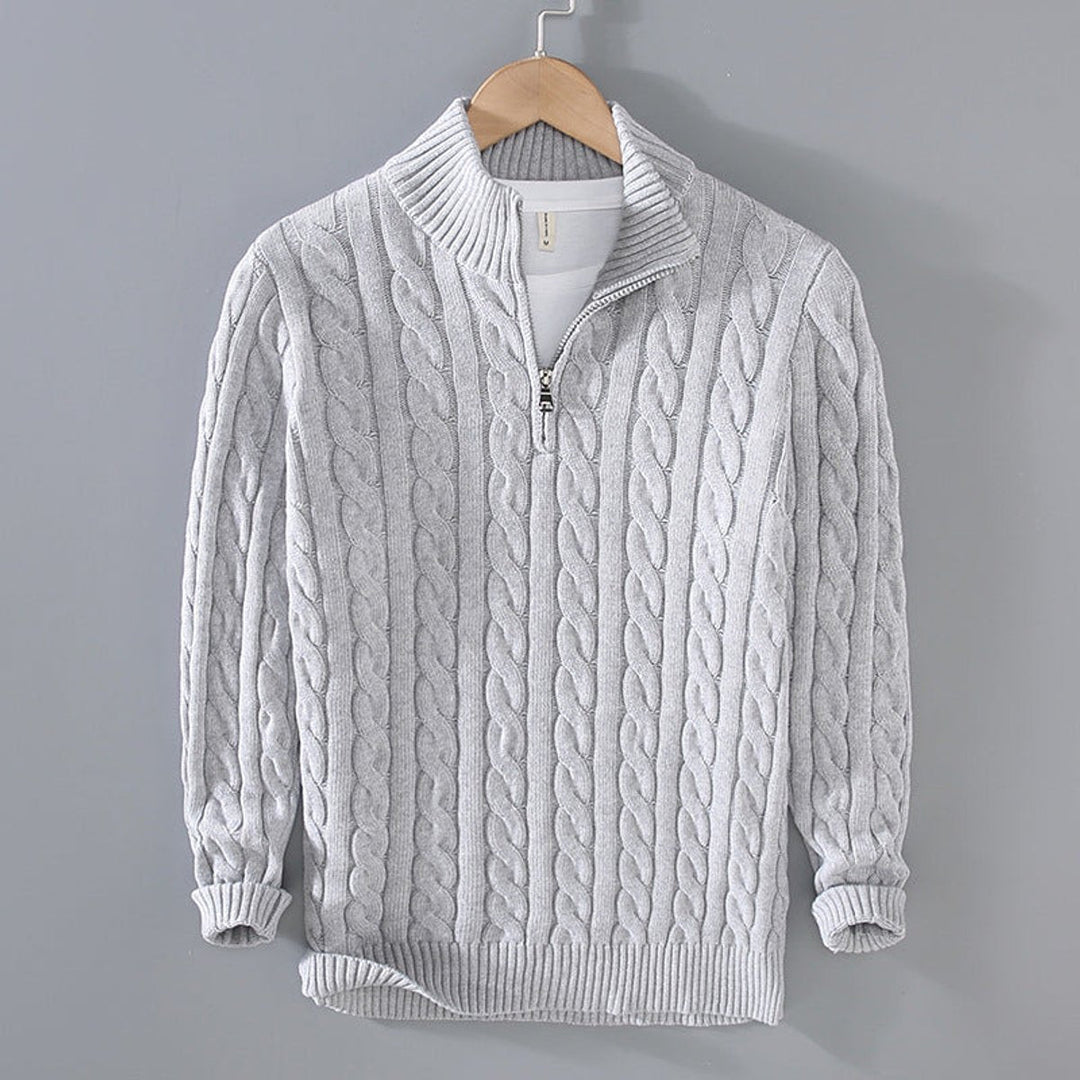 Herrenpullover Halbzip Strickpullover mit Zopfmuster – Komfort Fit für Elegante Freizeitlooks 2