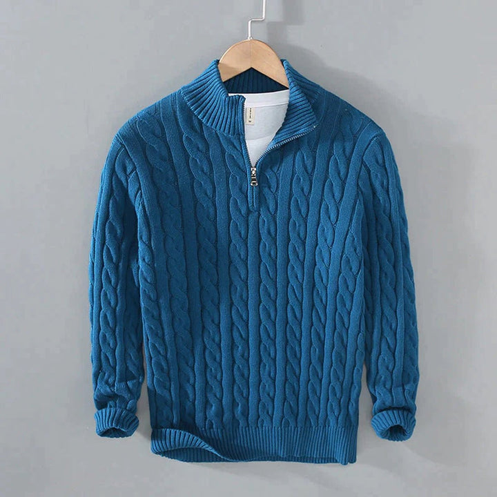 Herrenpullover Halbzip Strickpullover mit Zopfmuster – Komfort Fit für Elegante Freizeitlooks 3