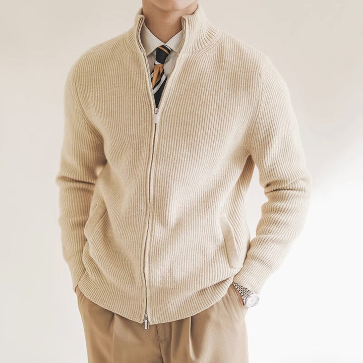 Herrenpullover Mit Durchgehendem Reißverschluss & Rippstruktur – Moderner Strickpullover Für Frühling, Sportlich-Elegant 0