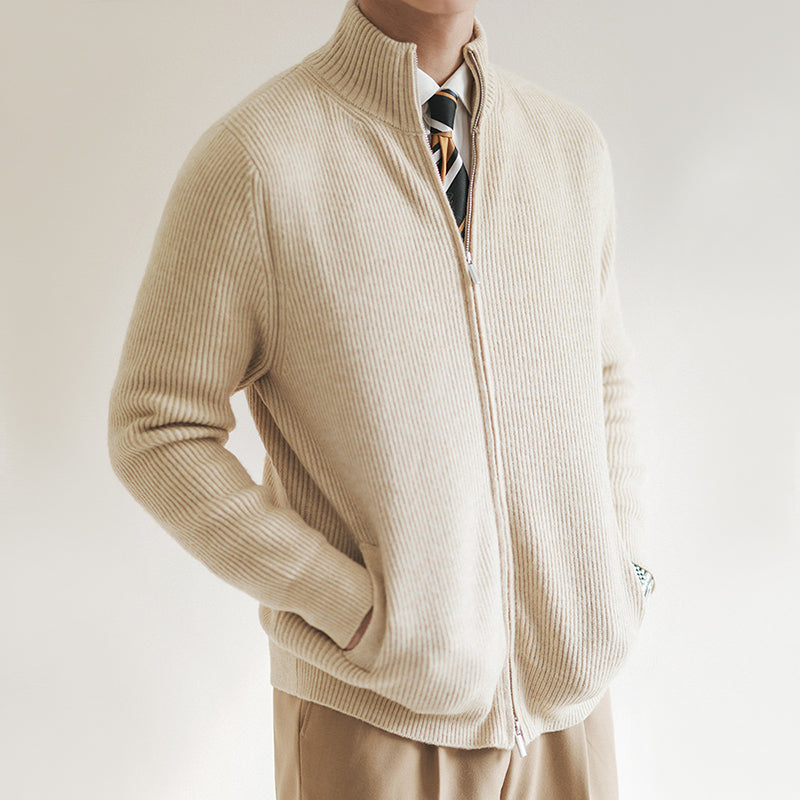 Herrenpullover Mit Durchgehendem Reißverschluss & Rippstruktur – Moderner Strickpullover Für Frühling, Sportlich-Elegant 1
