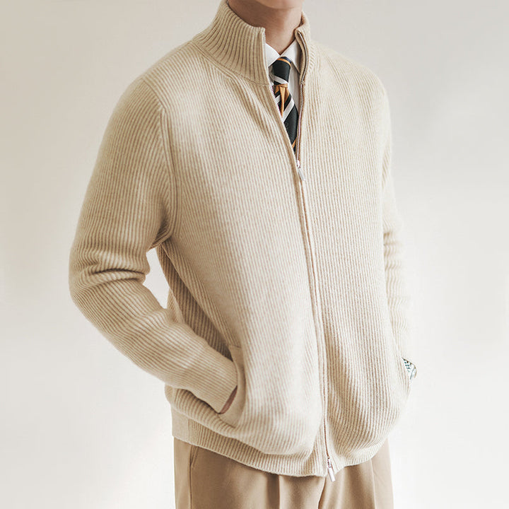 Herrenpullover Mit Durchgehendem Reißverschluss & Rippstruktur – Moderner Strickpullover Für Frühling, Sportlich-Elegant 1