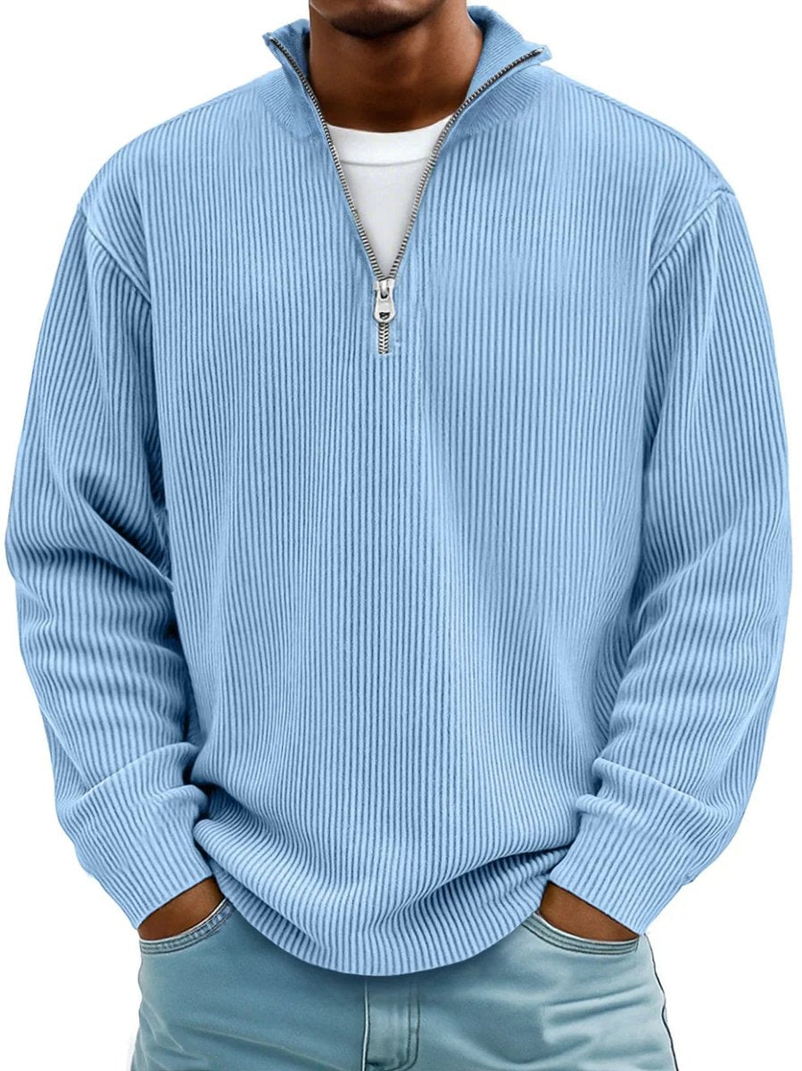 Herrenpullover Mit Half-Zip Stehkragen, Lockerer Schnitt, Moderner Stil Für Freizeit Und Alltag 0