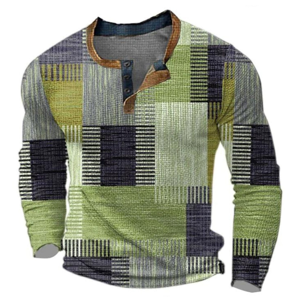 Herrenpullover Retro Colorblock Langarm mit Henley-Kragen – Vintage Strickpullover für Alltag und Freizeit 1