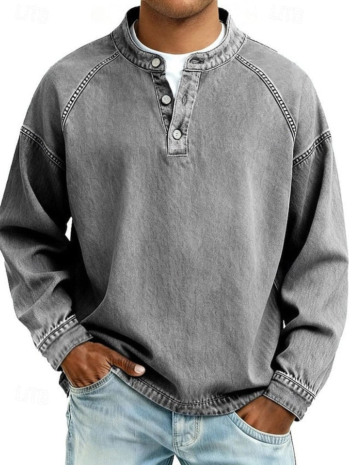 Herrenpullover Retro Henley mit Vintage Used-Look und Raglanärmeln – Bequemer Stil für Alltag und Freizeit 0
