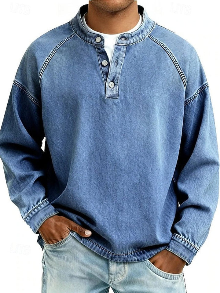 Herrenpullover Retro Henley mit Vintage Used-Look und Raglanärmeln – Bequemer Stil für Alltag und Freizeit 2