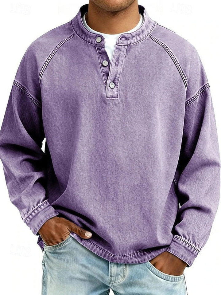 Herrenpullover Retro Henley mit Vintage Used-Look und Raglanärmeln – Bequemer Stil für Alltag und Freizeit 3