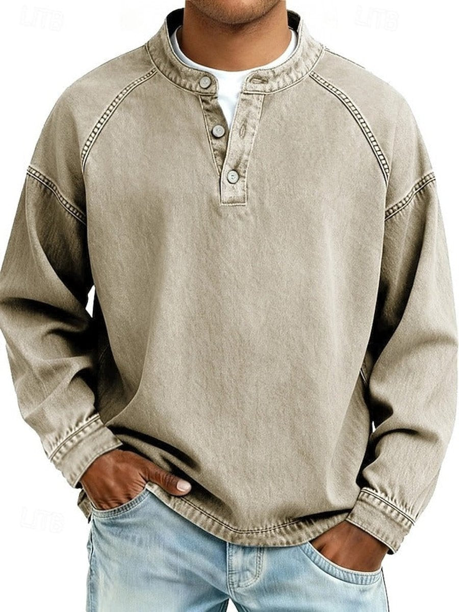 Herrenpullover Retro Henley mit Vintage Used-Look und Raglanärmeln – Bequemer Stil für Alltag und Freizeit 4