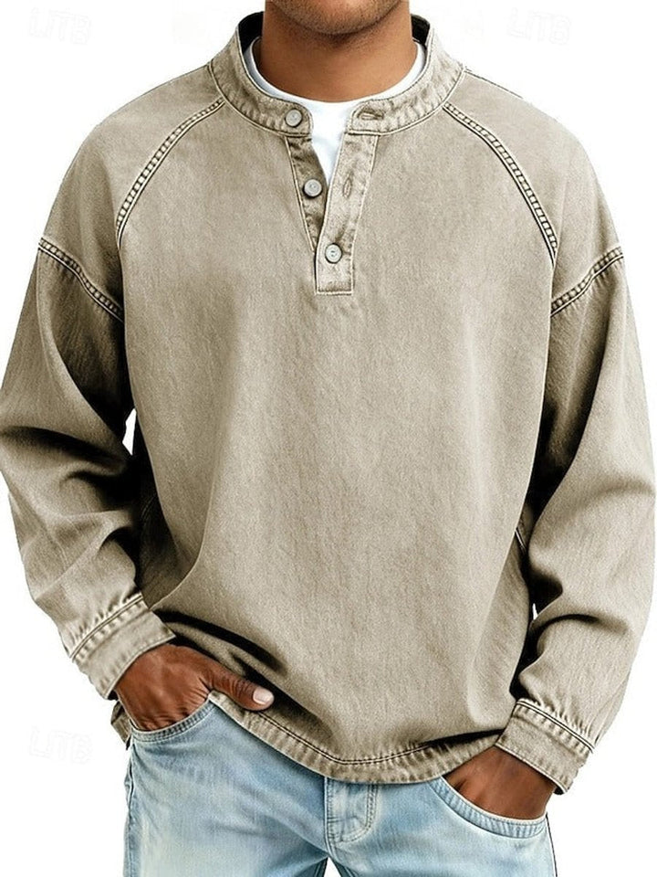 Herrenpullover Retro Henley mit Vintage Used-Look und Raglanärmeln – Bequemer Stil für Alltag und Freizeit 4