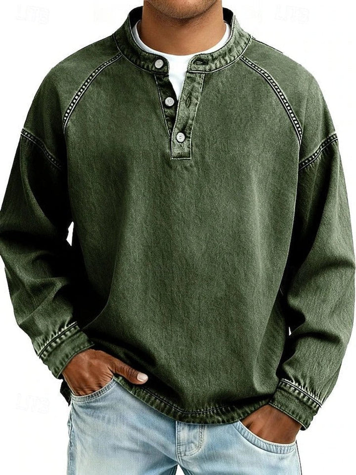 Herrenpullover Retro Henley mit Vintage Used-Look und Raglanärmeln – Bequemer Stil für Alltag und Freizeit 5