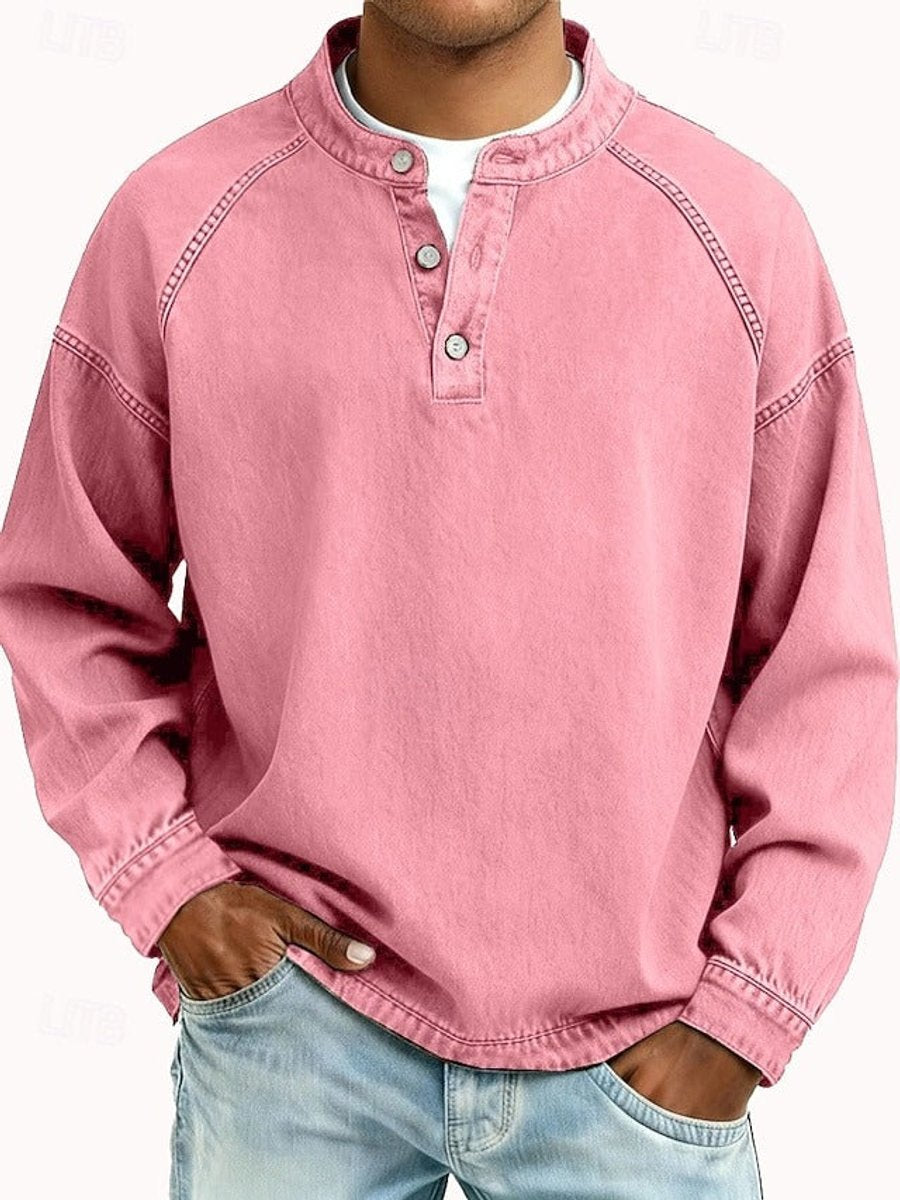 Herrenpullover Retro Henley mit Vintage Used-Look und Raglanärmeln – Bequemer Stil für Alltag und Freizeit 8