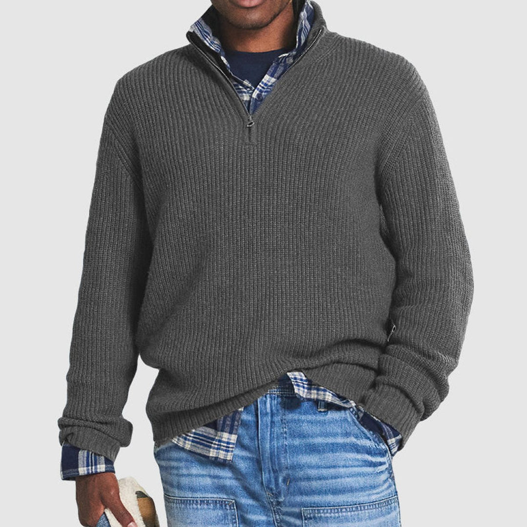 Herrenpullover Rippstrick Quarter-Zip Modern Business Casual Strickpullover für Alltag & Büro 0