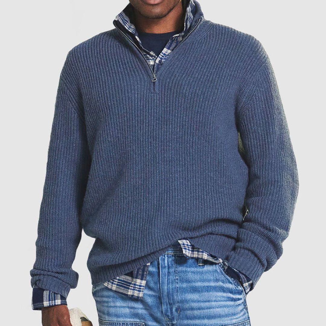 Herrenpullover Rippstrick Quarter-Zip Modern Business Casual Strickpullover für Alltag & Büro 2