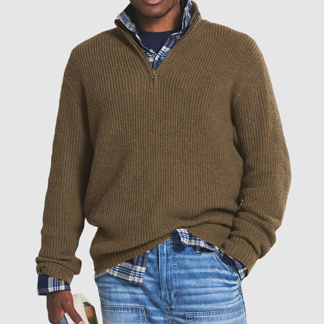 Herrenpullover Rippstrick Quarter-Zip Modern Business Casual Strickpullover für Alltag & Büro 3