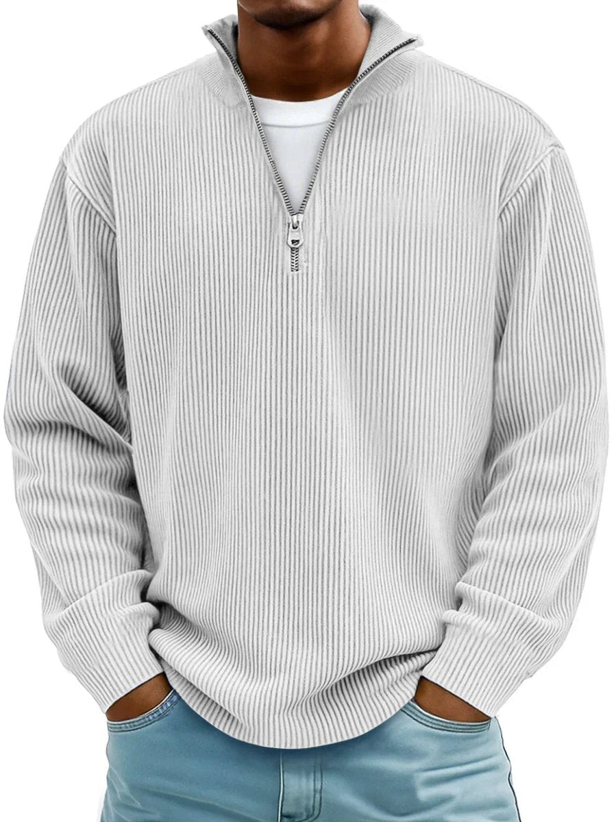 Herrenpullover Rippstrick mit Stehkragen und Viertelreißverschluss – Moderner Sweater für Alltag und Büro 4