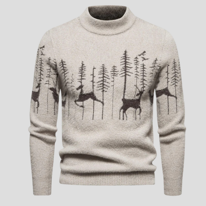 Herrenpullover Weihnachtspullover mit Rentier- und Waldmotiv | Festlicher Winterpullover für Gemütlichkeit und Stil 0