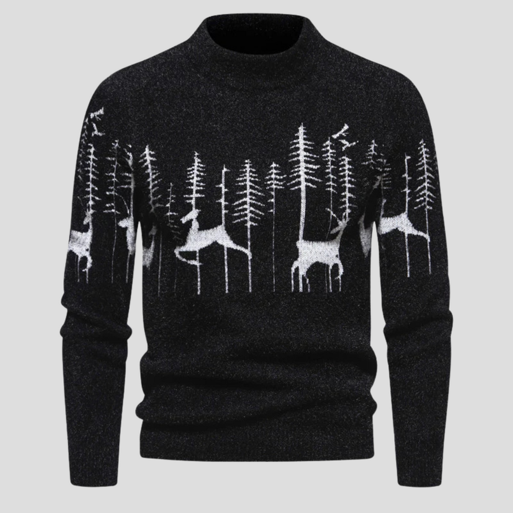 Herrenpullover Weihnachtspullover mit Rentier- und Waldmotiv | Festlicher Winterpullover für Gemütlichkeit und Stil 1