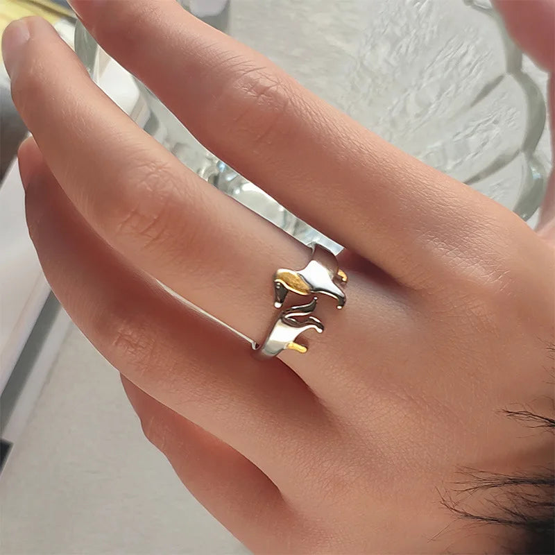 Justerbar gravhundring – Sølv kunstnerisk ring med åbent design 1