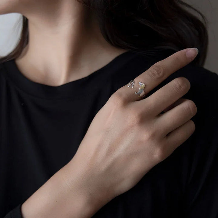 Justerbar gravhundring – Sølv kunstnerisk ring med åbent design 2