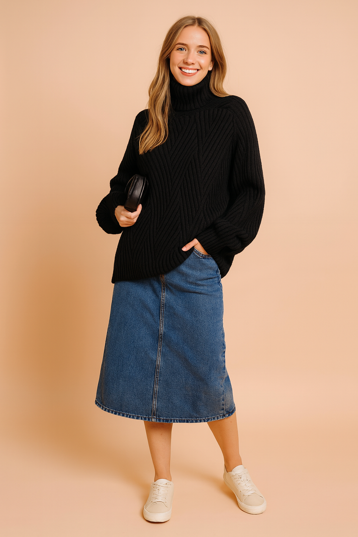 Karolina | Oversized rullekravetrøje med geometrisk vævning 0