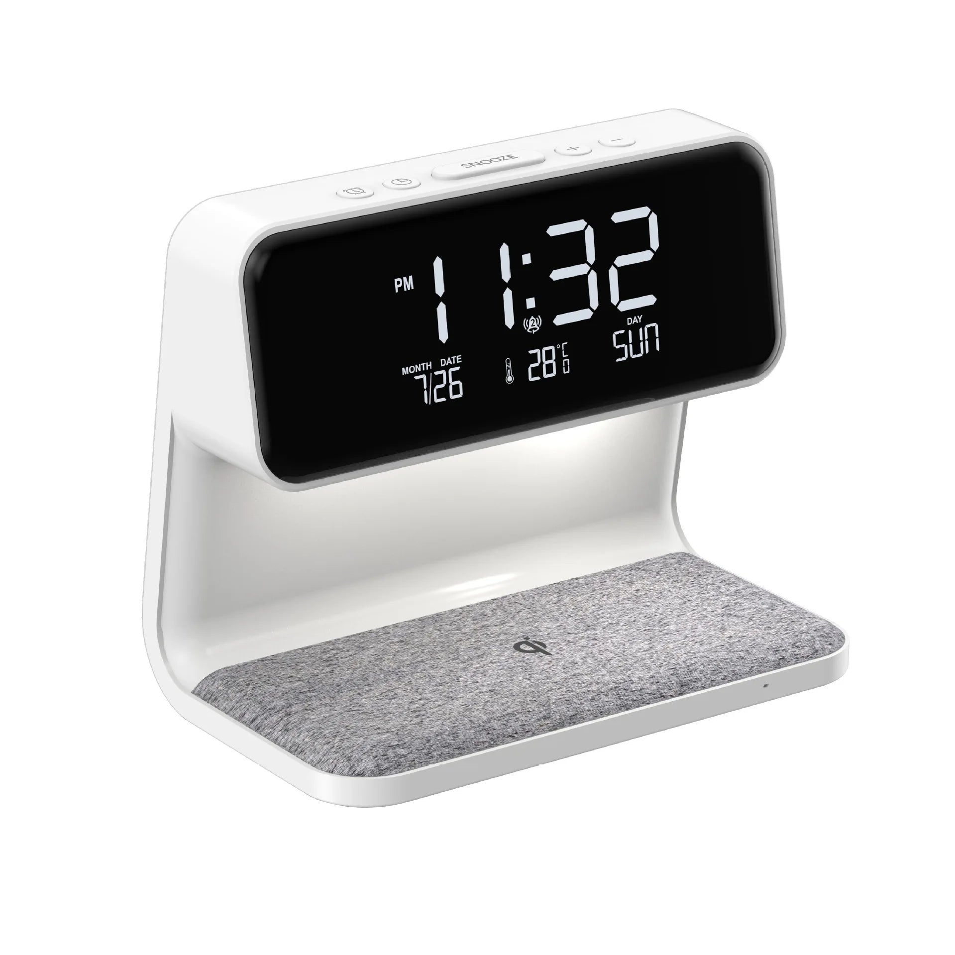 Kreativ 3-i-1 sengelampe – Trådløs telefonoplader og smart alarm med LCD-skærm til en elegant alt-i-en-opgradering af natbordet 0